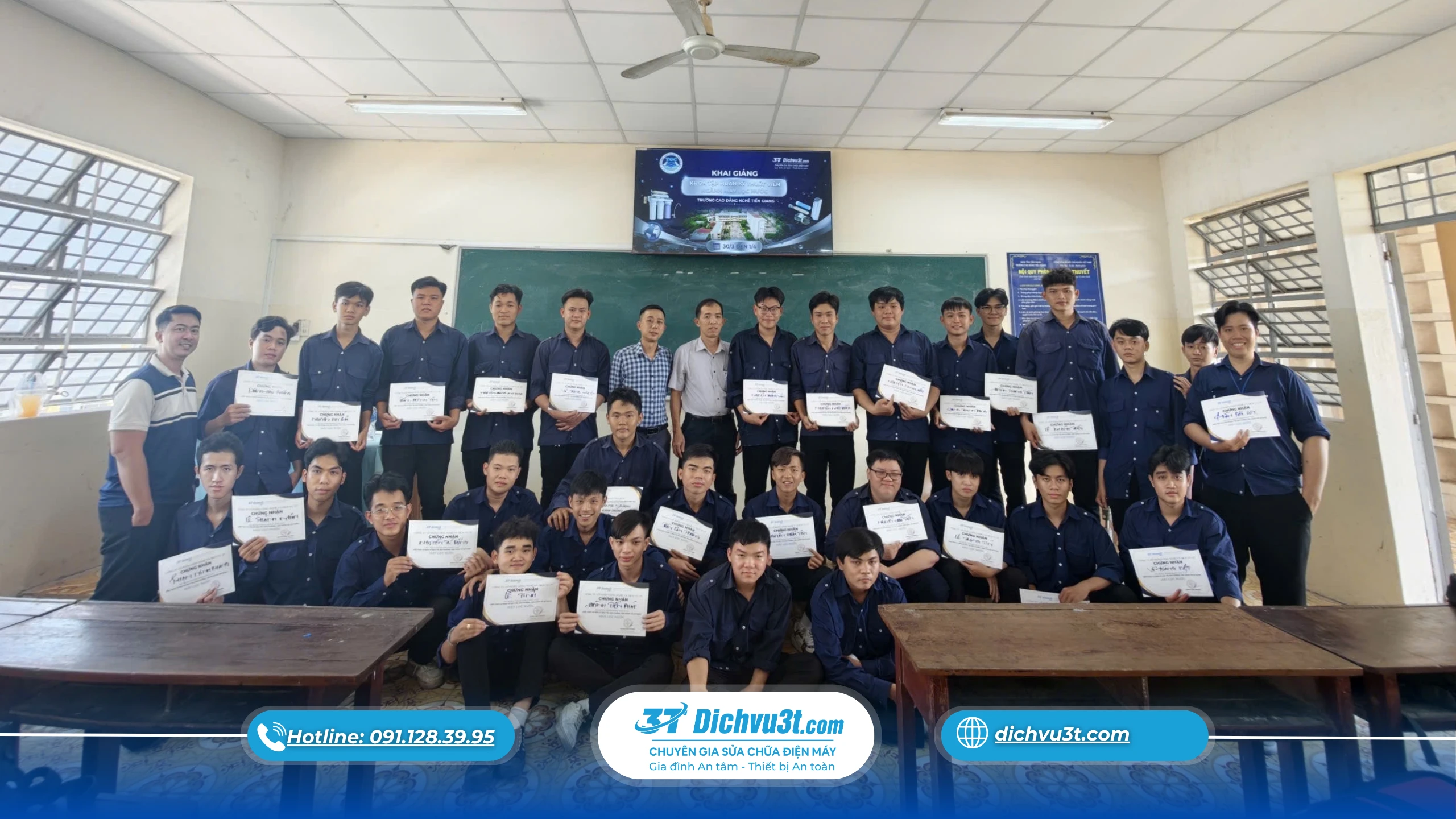 Dịch vụ 3T tổ chức đào tạo M5 tại Cao đẳng Tiền Giang, sinh viên ngành điện lạnh tiếp cận môi trường làm việc thực tế