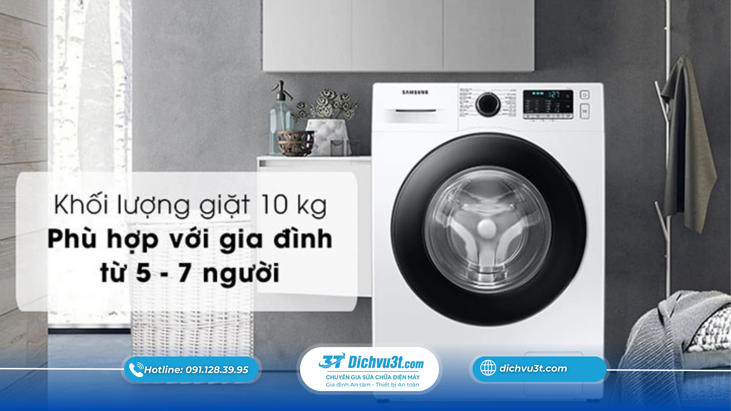 Kích thước và không gian lắp đặt máy giặt