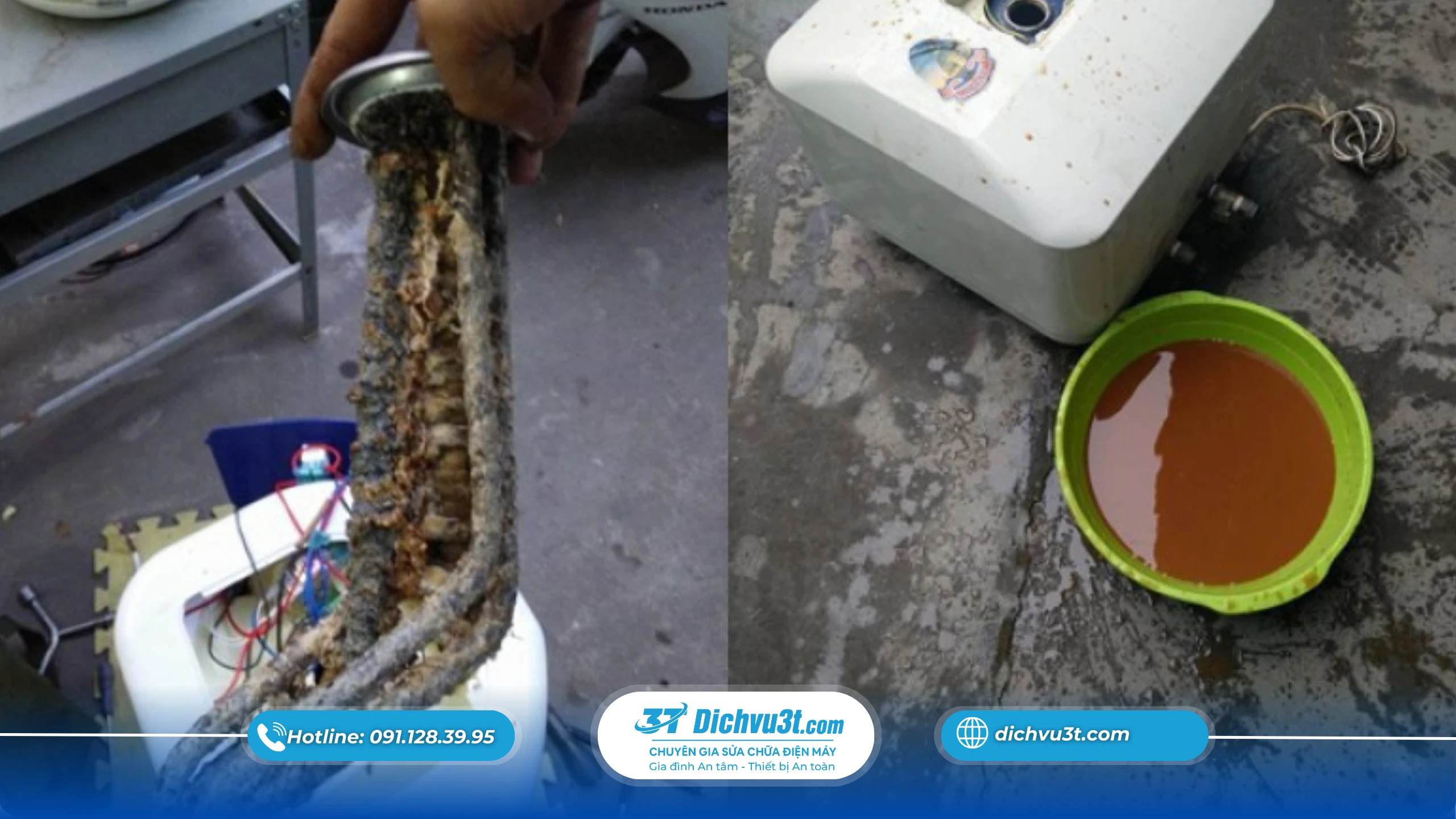 Thanh nhiệt bám cặn bẩn dày đặc khiến bình nóng lạnh không nóng đủ, làm giảm hiệu suất truyền nhiệt và khả năng làm nóng nước