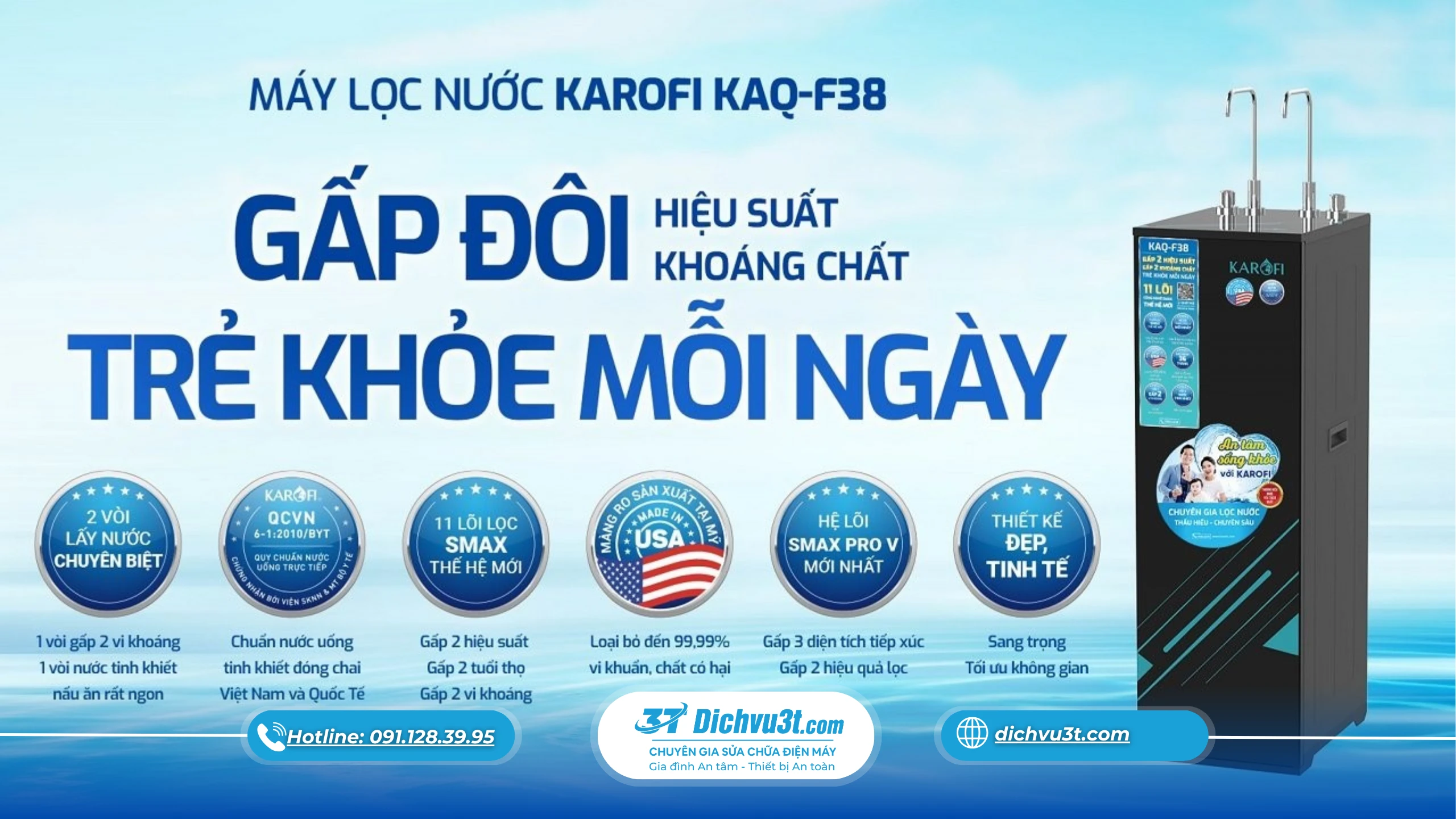 máy lọc nước Karofi RO F38, lõi máy lọc nước Karofi, lắp đặt máy lọc nước tại nhà, Dịch Vụ 3T